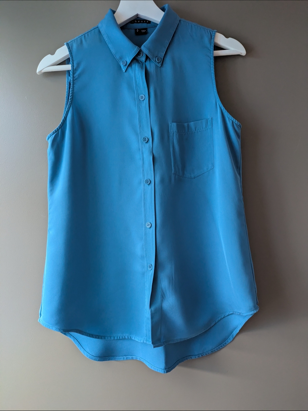 Theory 100% Silk Yarine Draped Blouse Top Turquoise Teal Blue Size S Officecore